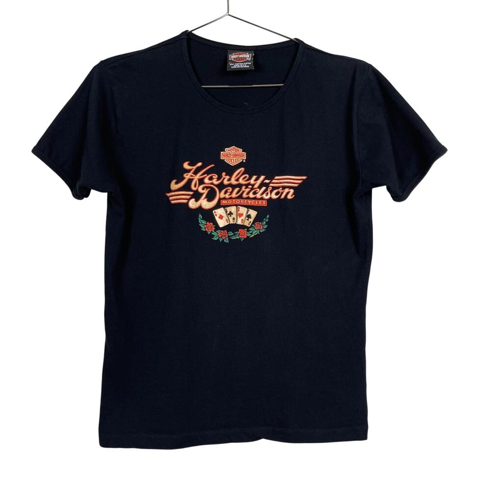 Harley Davidson Women XL Black Baby Tee Dublin Crewneck Short Sleeve Moto Grunge